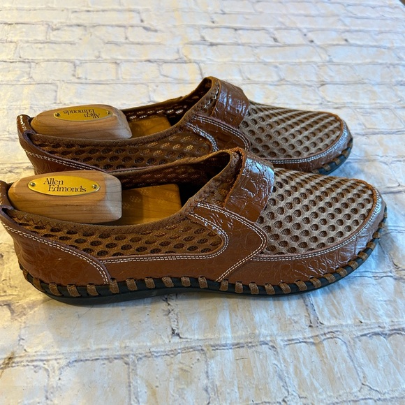 TASOGEN LEATHER BREATHABLE MESH WALKING HONEYCOMB MENS CARMEL LOAFERS - Picture 1 of 9